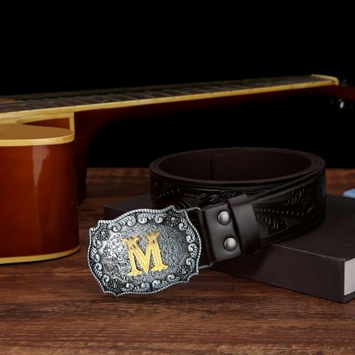 Image of Mens Western Cowboy Cowgirl Faux Leather Belt Longhorn Bull Pattern Letter Big Buckle Embossed Floral Belts