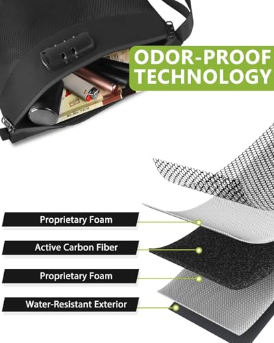 OZCHIN Smell Proof Bag with Lock – Activated Carbon Fiber Smell Proof Container with Combination Lock, Airtight Zipper, Odor Proof Case for Travel, Daily Use, Gifts Ideas 11 X 8 Inch (Black)2