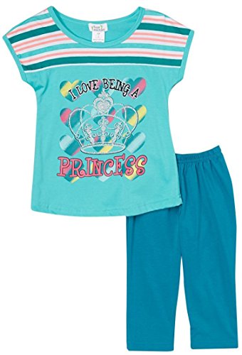 Image of ToBeInStyle Girl's 2 Piece Outfit Top & Leggings Set Casual Graphic Shirt Capri Pants