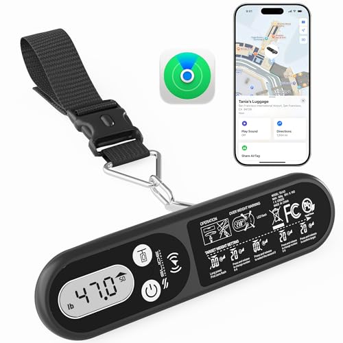 Slide Innovations Digital Luggage Scale, Compatible with Apple Find My (iOS), Suitcase Weight Scale and Tracker, Luggage Weighing Scale with 110-Pound Weight-Indicator Limit, Travel Accessory