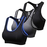 Andoer Sutiã esportivo acolchoado 3 pack feminino Racerback para ginástica, ginástica, sutiã esportivo para corrida, top ativo