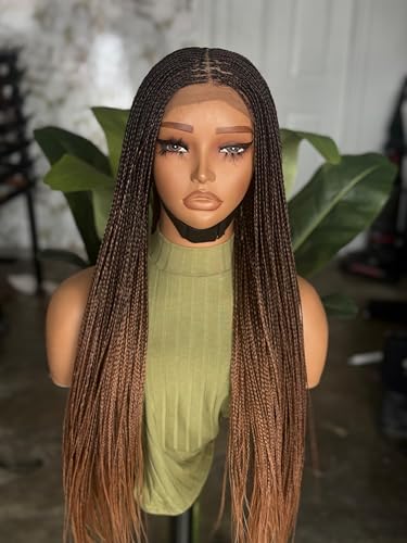 Braided Lace Front Wig, Ombre Brown Micro Braids, Long Synthetic
