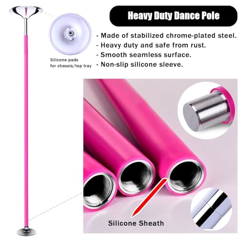 Barre de pole dance plafond fixe rose Φ45mm en acier robuste pour studio - 3