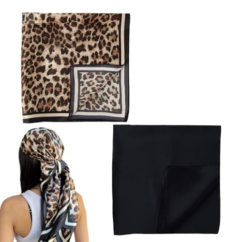 YALLNASL Leopard Print Scarf Silk Head Wrap Scarf Square Scarf Leopard Headscarf for Women Christmas Gifts Neck Scarves 2 Pcs