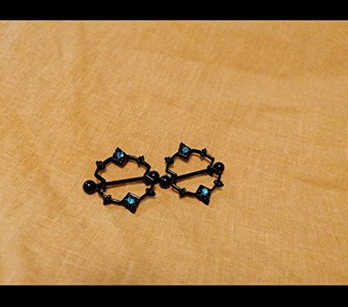 LAURITAMI 3 Pairs Nipple Ring Bar Shield Surgical Steel 14G 16mm with Dangle Diamond Crystal Body Piercing Jewellery Punk
