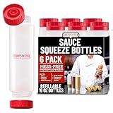 Chef Master Squeeze Bottles for Sauces (6-Pack) - Fill & Flip, Refillable 16 Oz. - Condiment Squeeze Bottles for Liquids, Sauces, Batter & Dressing - Made for Restaurants, Diners & Food Trucks - 90291