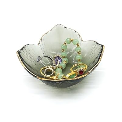 BESSKON Flower Small Ring Dish Jewelry Tray, Glass Jewelry Dish for Women, Room Aesthetic Nightstand Decor Jewelry Plate Trinket Dish, Engagement Ring Holder Dish, Bathroom Ring Bowl Key Dish Gift