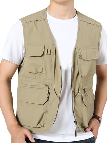 [lsjdln] シニア メンズ カジュアルベスト 釣りベスト カーキ色 多機能 春夏秋 散歩 お出かけ 50代 60代 70代 80代 父の日 ギフト 贈り物 敬老の日 プレゼント シニアファッション XL