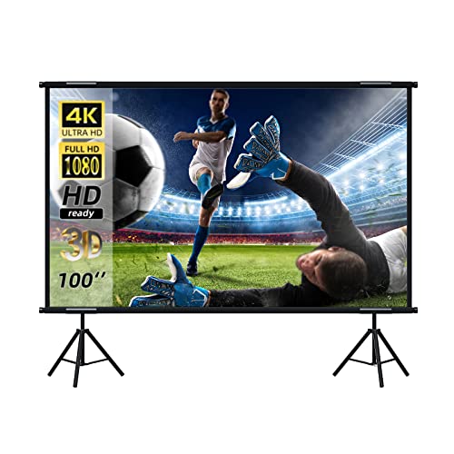 Pantalla y Soporte, Pantalla de proyección antiluz de 100 Pulgadas, Proyector para Interiores y Exteriores, Pantalla de película con Bolsa de Transporte para Cine en casa, Camping y Entretenimiento