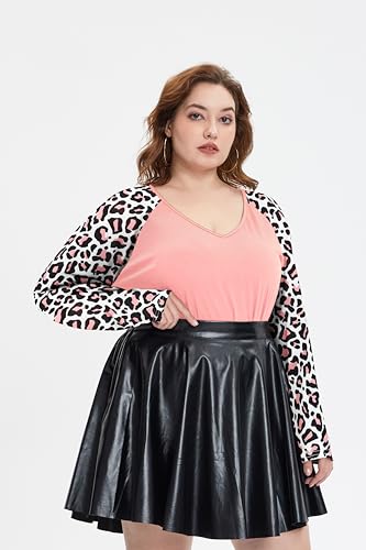 Image of TIYOMI Plus Size Tops for Women Raglan Long Sleeve V Neck T Shirts Casual Color Block Leopard /Floral Tops Winter Tee Shirt