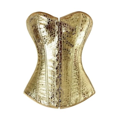 Corpete Corset Corselet Espartilho Reduz Medidas Valoriza Busto Festa Couro Dourado M69