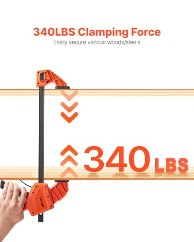 Image of VEVOR Bar Clamps for Woodworking, 2-Pack 12 inch One-Handed Clamp /Spreader, Quick-Grip F-Clamp with 340 lbs Load Limit, Premium Plastic and Carbon Steel, for Woodworking Metal working, Orange + Black