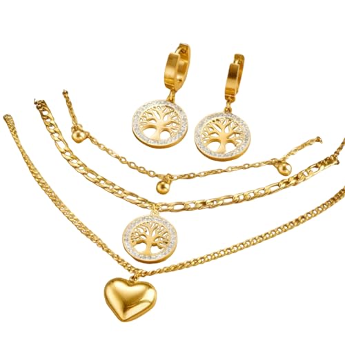 Collar de árbol de la vida dorado con acabado brillante y cadena fina multicapa
