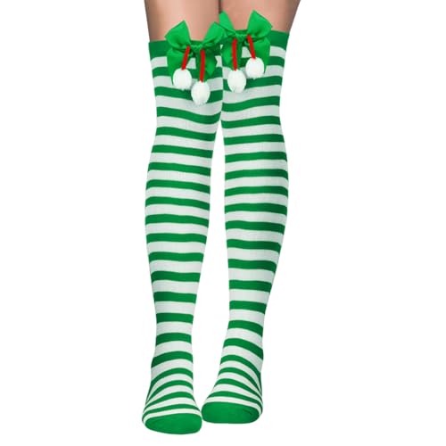 ALLY-MAGIC Christmas Thigh High Socks, Christmas Striped Tig