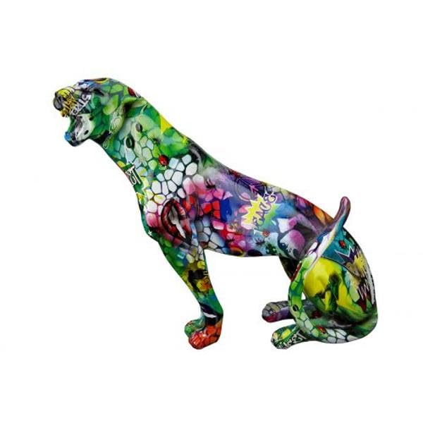 Casablanca Deko Tierfigur Gepard Wildkatze - aus Kunstharz im Streetart Design - Deko Wohnzimmer - Farbe: Mehrfarbig, Höhe 28 cm