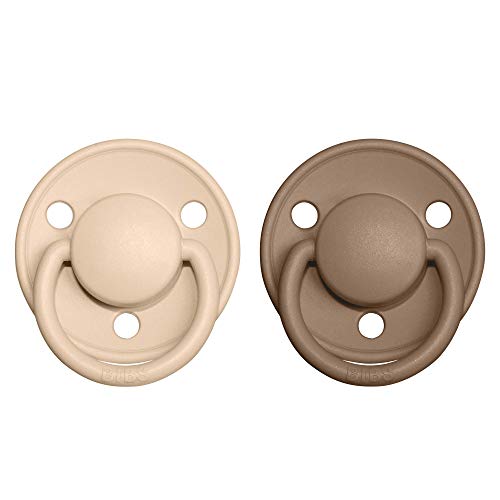 Image of BIBS Pacifiers - De Lux Collection | BPA-Free Baby Pacifier | Made in Denmark | Set of 2 Vanilla /Dark Oak Color Premium Soothers | Size One Size