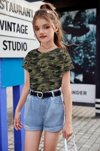 Image of Arshiner Girls Shirt Crop Tops Short Sleeve Summer Drop Shoulder Batwing Sleeve Crewneck Loose T Shirt Tee