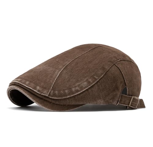 Image of Quanhaigou Unisex Denim Newsboy Hats Flat Ivy Gatsby Cabbie Driving Berets Hat Cotton Dad Cap for Men Women