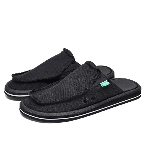 Mens Open Back Slip On Shoes Casual Canvas Slippers with Breathable Design Comfortable Outdoor Slide Shoes for Travel Walking Garden Everyday Wear