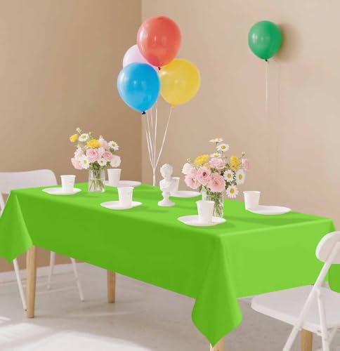 Image of SietDESEO 2 Pack Lime Green Plastic Tablecloth Rectangle 54 x 108 Premium Disposable Table Cloth Plastic Lime Green Table Cover for Wedding Baby Shower Party Decorations