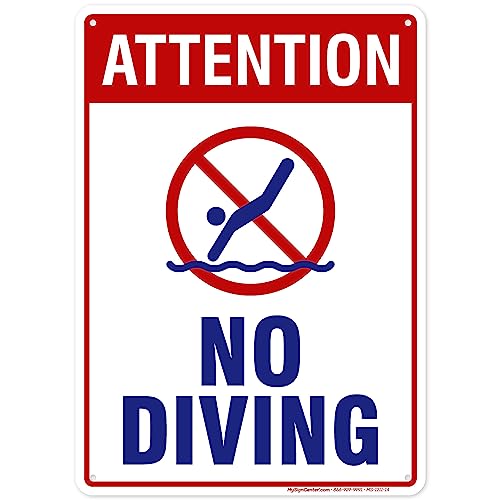 Attention No Diving Sign, 10x14 Inches, Rust Free .040 Aluminum, Fade Resistant, Made in USA by My Sign Center