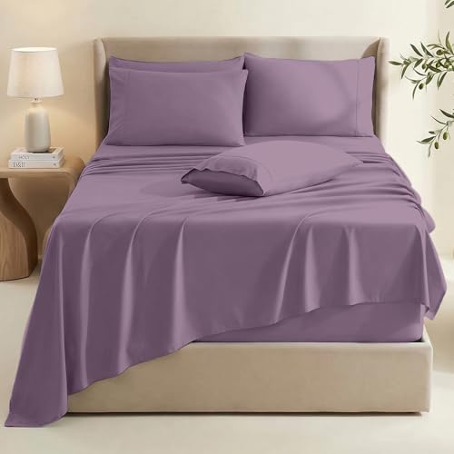 Image of Hearth & Harbor Bed Sheets, Luxury Soft 6 Piece Bed Sheet Set Extra Deep Pocket Fitted Sheets Fits Mattress up to 21 inch, Double Brushed Bedding Sheets & Pillowcases,
