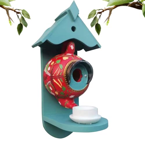 Maison d'oiseau théière rouge pour animer votre cour et vos arbres