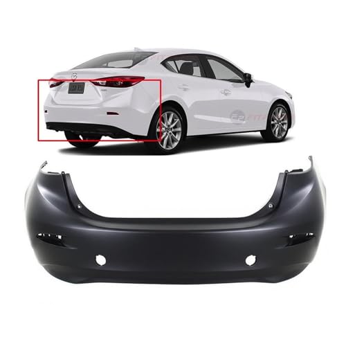 Image of FitParts Compatible with Mazda 3 2014-2018 Rear Bumper Cover | Primed, Without Parking Sensor Holes, Ready to Paint, OEM BJS750221ABB, MA1100215