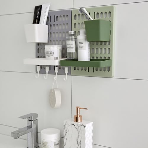 Soporte de pared para cocina y baño LABRIMP estante rectangular multifuncional con ganchos 7