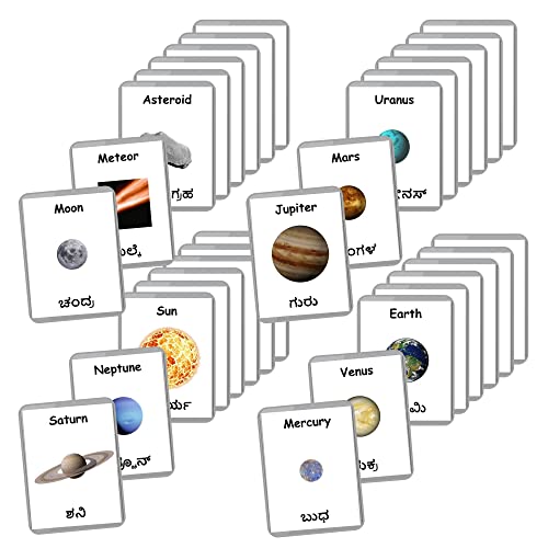 Image of Kannada English Bilingual Flash Cards | Montessori Cards | Laminated Flash Cards | Early Education (Solar System - 12 Cards)