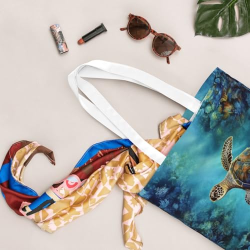 Canvas Tote Bag for Women Shoulder Tote Purse Reusable Grocery Bag Sea Turtle Aesthetic Shopping Bags4