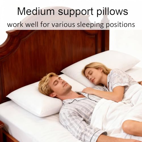 Image of Bed Pillows Standard Size Set of 2 Medium Support Pillow for Stomach Side Back Sleeper Basic Soft Down Alternative White 20x26 inches
