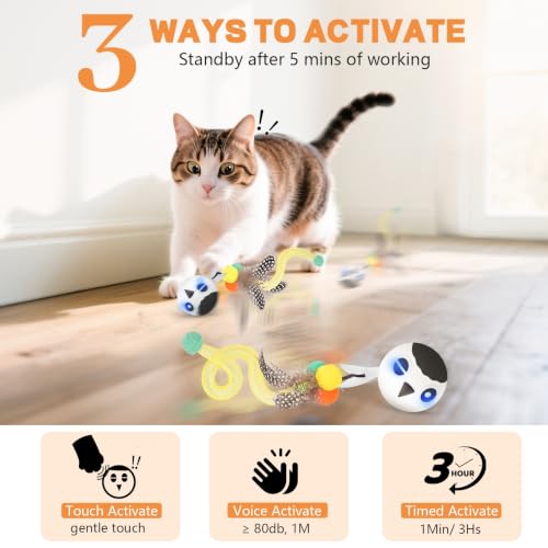 KiwiLove Cat Ball Toy, Upgraded Smart Motion Sensor Moving Ball with 3 Speed Modes & 4 Sounds, Interactive Toy for Indoor Cats, Motion Activated, Chirping Light, 2 Feather Tails(White) by KiwiLove - Used condition - Image 4