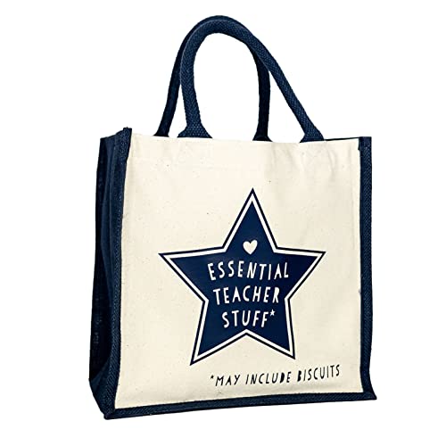 Stickerscape Thank You Teacher Tote Bag Canvas Reusable Shopper Teacher Bag Gift for School & Nursery Staff (Navy Bag)