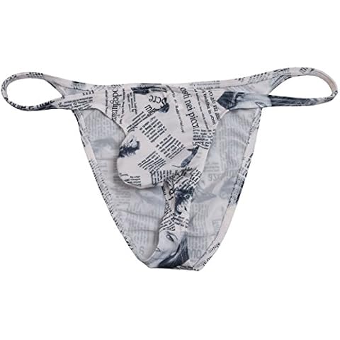 Lemja Men's Printing String Bikini Newspaper Sexy Men Bodybuilding Underwear Guys Jockstrap Clubwear String Briefs L Cover