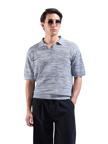 Polo oversize bleu texturé pour homme pour masquer les imperfections S