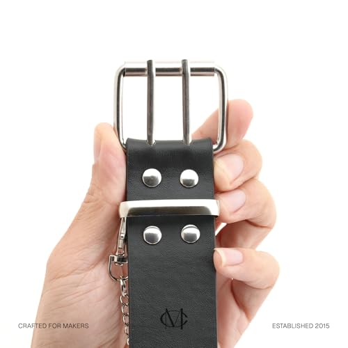 CRAFTMEMORE Punk Rock Grommet Belt, Black PU Leather, 41 inches, Metal Eyelets, Detachable Chain SPB23