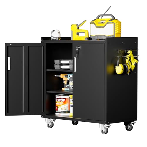 LCAOPC Metal Storage Cabinet with Wheels - Lockable, Rolling Tool Cabinet for...