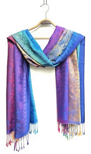 Woven Vibrant Rainbow Color Elephant Circle Pride Soft Fringe Pashmina Shawl Scarf Wrap4