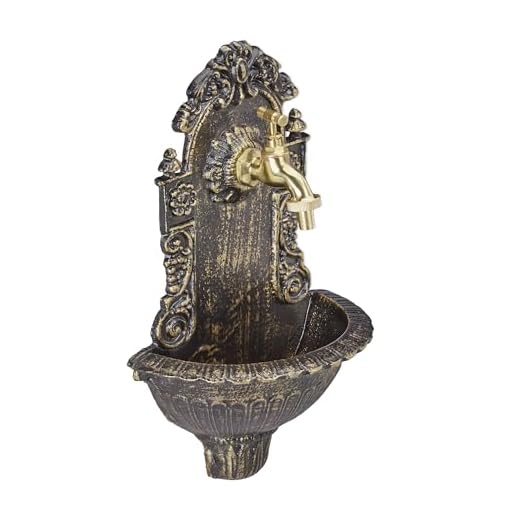 Relaxdays Fuente Jardín de Pared, Diseño Antiguo, Shabby, con Grifo, Aluminio Fundido, 1 Ud, 40 x 24,5 x 13 cm, Negro