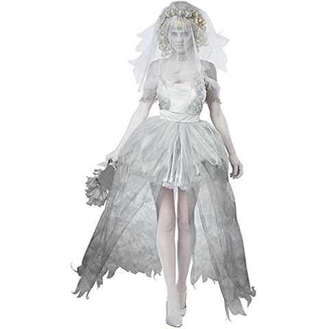 Lily&her friends -Adult Women's Ghost Town White Widow Costume, The Bride of Chucky, Movie Role Clothing Mummy Art, Dress, Veil and Drag Skirt (can be removed), Ghost Town, Halloween Cover