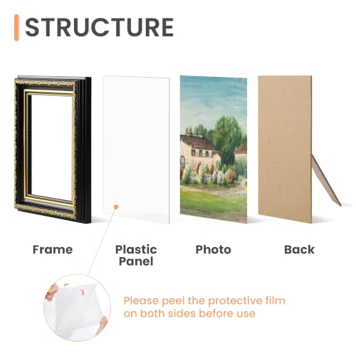Image of upsimples Vintage 5x7 Picture Frame, Antique Black and Gold Frames, 2 Pack | Gold Picture Frames, Fits 5 x 7 Photos, Elegant Vintage Design, Wall or Tabletop Decor, for Wedding or Family Memorie
