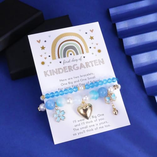 Image of First Day of Kindergarten Bracelets,First Day of School Bracelets for Mom and Daughter,Back to School Bracelet Pre-K Matching Heart Wish Adjustable Bracelet