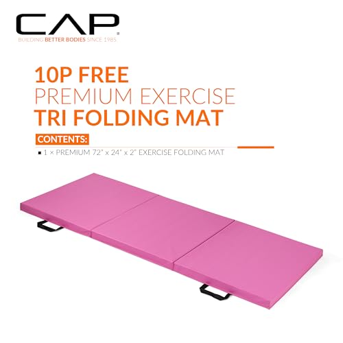 CAP Barbell Folding Exercise Mat – Durable, Anti-Tear, Thick Padding for Fitness, Aerobics, Gymnastics & Home Workouts. 72"L x 24"W x 2"Thick. PINK by CAP Barbell - Image 2