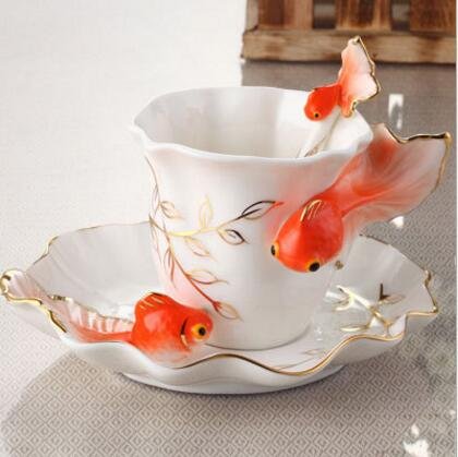 Tasse à café poisson rouge céramique anti-brûlure style européen robuste