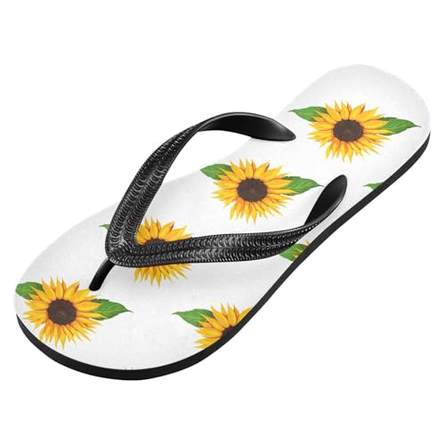 Sunflower Leaf White Flip Flops for Beach Thong Sandals Anti-slip Lightweight Beach Shoes for Summer Outdoor Travel2