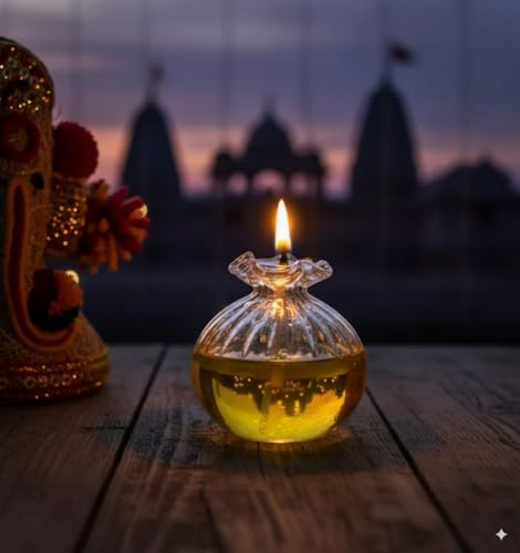 Image of Glass Chambu Modak Shape Diya | Borosilicate Glass Oil Lamp | Reusable & Eco-Friendly Pooja Diya for Home Mandir, Festivals & Office Decor (Transparent, 5.5 x 5.25 cm), 60ML