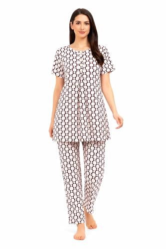 Image of KIAWAH Women Printed Night Suit Set, Cotton Blend Night Suit, A-Line Top and Pajama Set, Soft and Breathable Night Wear