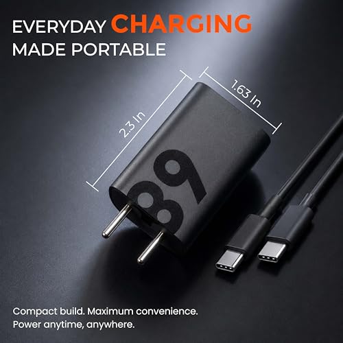 Image of 68W USB-C Turbo Power Charger, Super Fast Wall Adapter Compatible with Moto Edge 30 /40 /50 Series, Moto G82 /G84 /G45 and USB-C Smartphones & Tablets, High-Speed Safe Charging (Black).