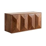 Kate and Laurel Ranier Modern Wooden Two-Door Wall Cabinet, 30 x 10 x 14, Walnut Brown, Decorative Storage Cabinet with Dimensional Face for Use as Floating Nightstand or Floating TV Shelf